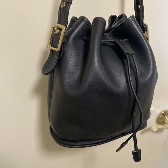 Vintage Coach 9952 Lula’s Legacy Drawstring Crossbody Bucket Bag Black Leather - Picture 4 of 12